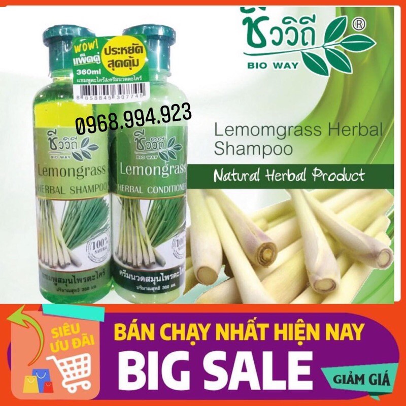 Cặp Dầu gội & xả Lemongrass Bio Way Hương sả chanh 360ml x2chai