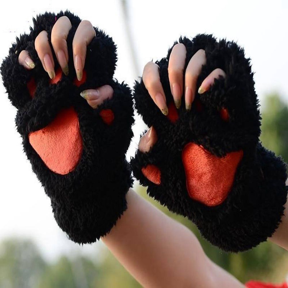 Găng tay hình chân gấu/ mèo vải lông mềm mại cho nữ