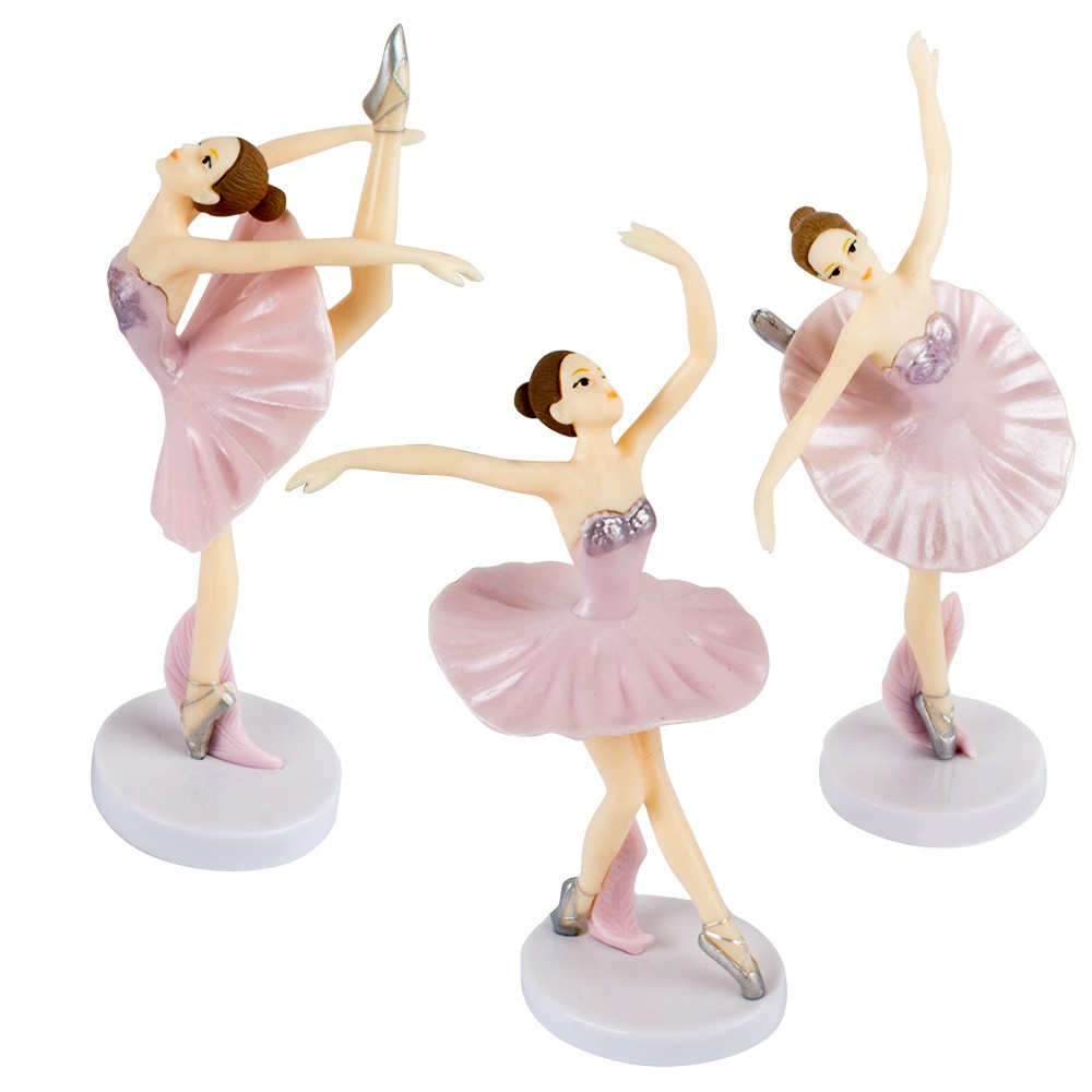 Bộ mô hình 3 cô gái vũ công múa ba lê vũ điệu thiên nga trang trí bánh kem, trang trí bánh sinh nhật, topper cake