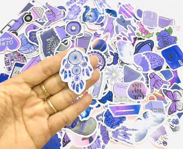 Sticker màu tím set 30-50 cái ép lụa / hình dán dễ thương màu tím