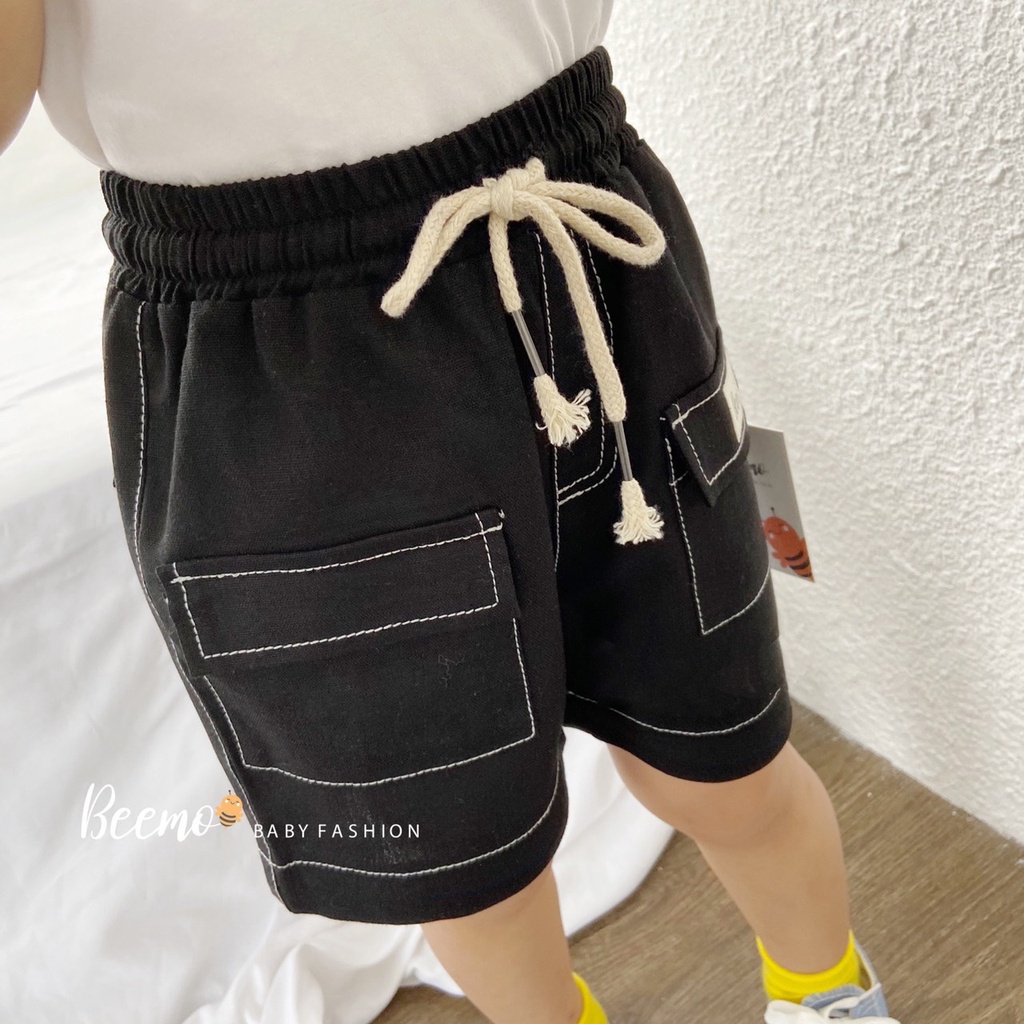 Quần sooc kaki thêu chỉ nổi, túi hộp cho bé trai chính hãng Beemo - Moon kids fashion