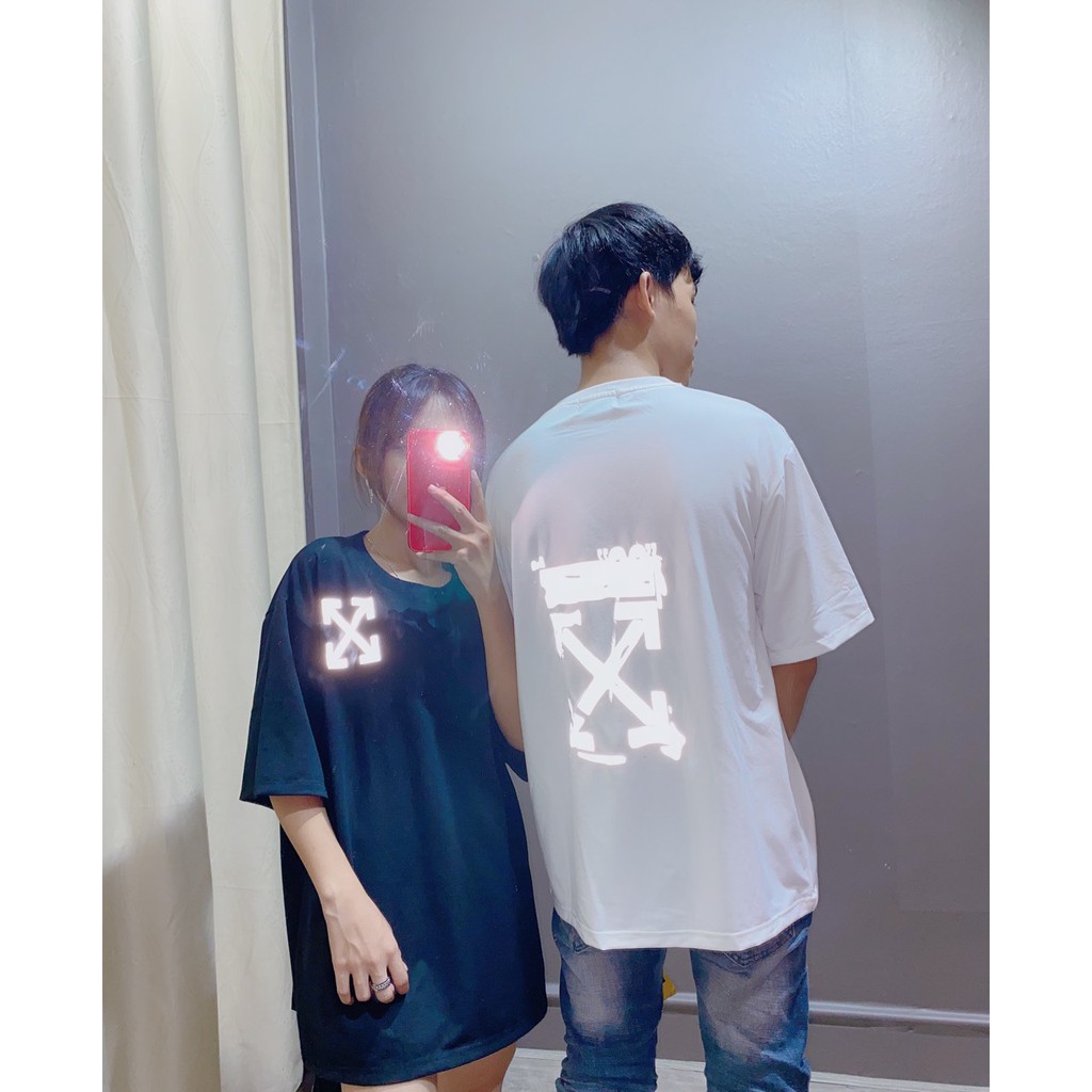 Áo Thun Phản Quang Unisex Tay Lỡ Form Rộng Off White 99 Cho Nam Nữ Hai Màu Trắng Đen, Labibi