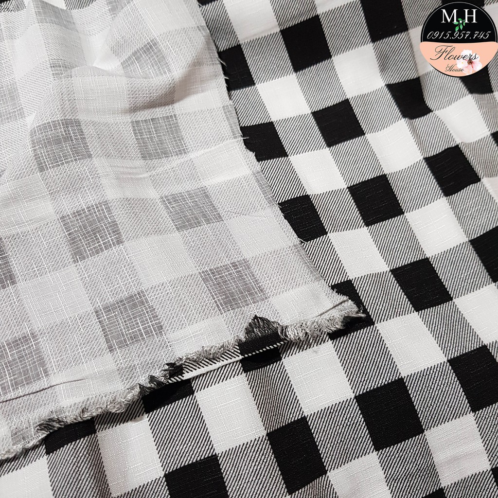 Vải kẻ caro chất vải đũi xước dùng may đồ mùa hè (100x150cm)