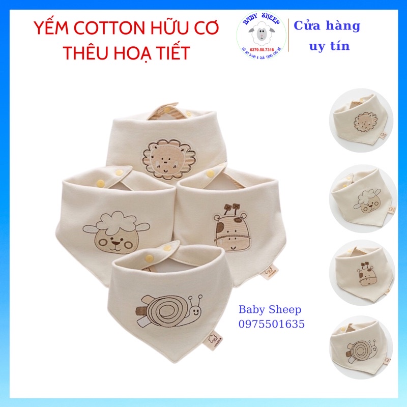 Khăn yếm tam giác cho bé ORGANIC hàng cao cấp 100% SỢI BÔNG COTTON HỮU CƠ TỰ NHIÊN có thêu hoạ tiết cực đẹp