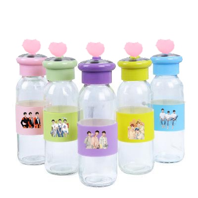 Bình nước tfboys lá cây 400ml BNCI24 thuỷ tinh cute chai nước dễ thương