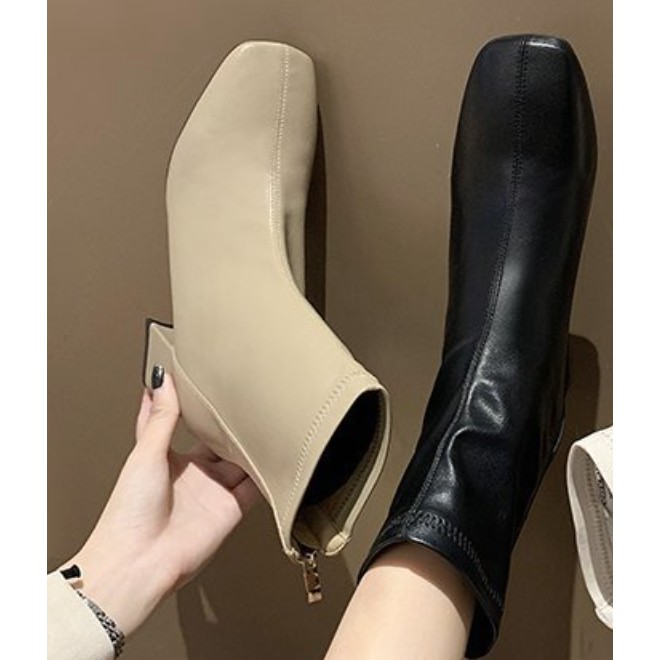 Boots Cổ Ngắn, Mũi Vuông, Da Bóng - Giày Bốt Ulzzang Nữ Đế Cao 6cm, Chất Mềm Siêu Êm Chân - Mã 138