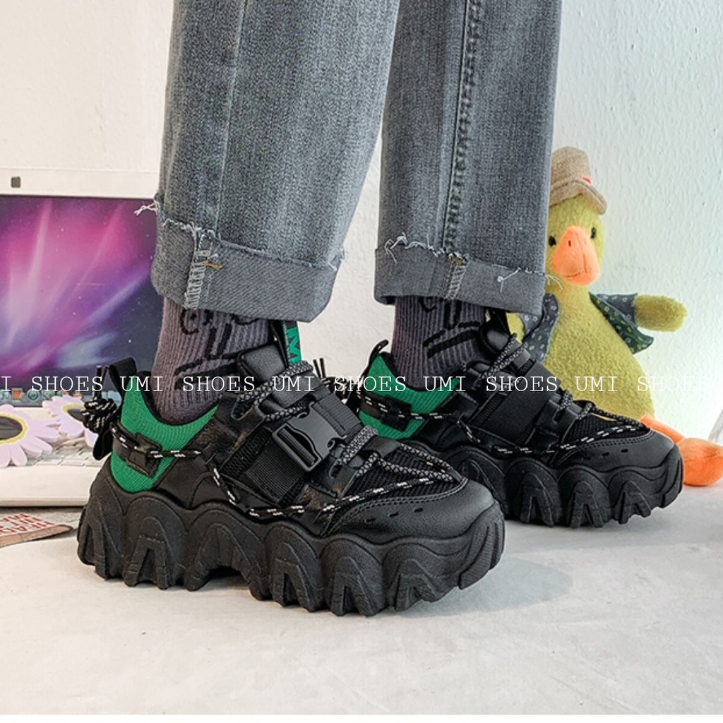 [NOWSHIP] Giày thể thao nữ đế cao răng cưa buộc dây kép trước sau cài khuy YM mới hot cá tính màu đen đẹp-UMI SHOES | BigBuy360 - bigbuy360.vn