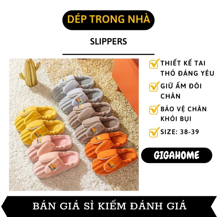 Dép Bông Ulzang GIGAHOME Dép Lông Sọc Tai Thỏ Mang Trong Nhà, Giữ Ấm Đôi Chân 10520