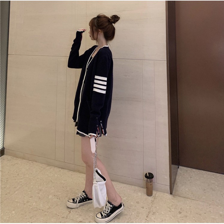Áo Khoác Cardigan Dệt Kim Kẻ Sọc Phong Cách Hàn Quốc Cho Nữ | BigBuy360 - bigbuy360.vn