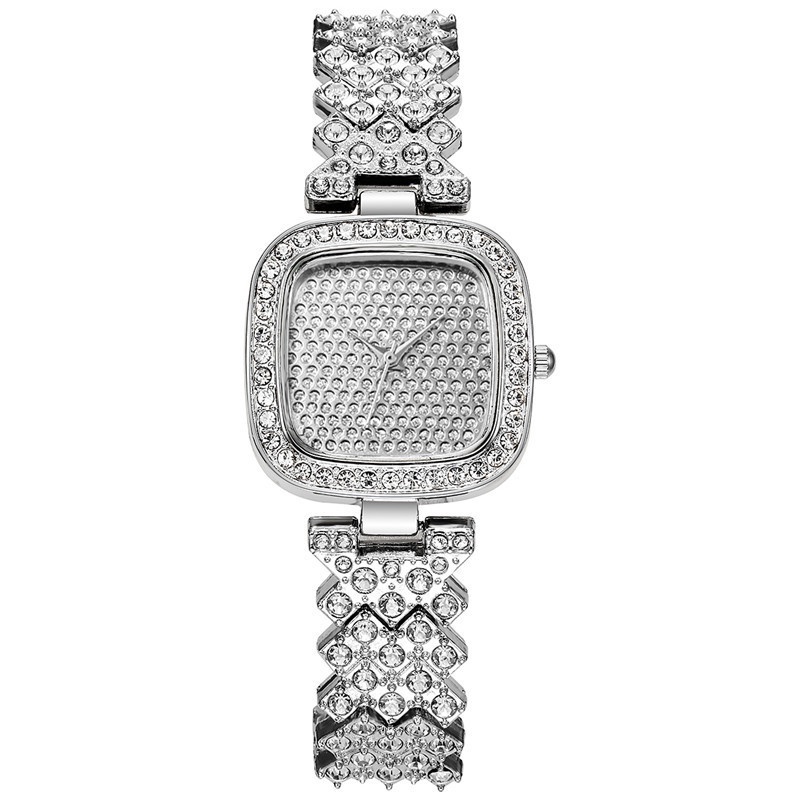 Đồng Hồ Quartz Nữ Mặt Vuông Đính Hột Xoàn Dây Thép Không Gỉ Thời Trang