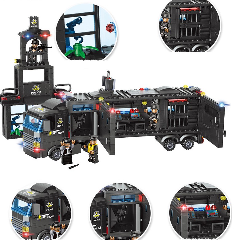 Bộ lắp ghép lego cảnh sát mô hình ô tô máy bay trực thăng 1095 chi tiết bằng nhựa cao cấp đồ chơi trẻ em