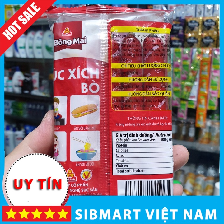 Xúc xích bò 3 bông mai tiệt trùng Vissan 105g (5 cây) - SibMart Việt Nam - SC0036
