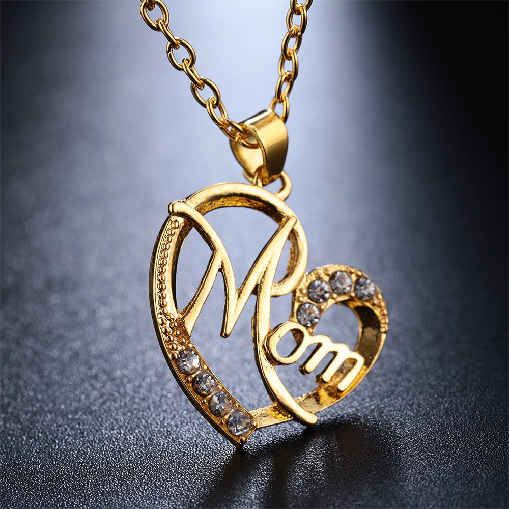 CHARMS vòng cổ Mặt Trái Tim Đính Đá Khắc Chữ Mom Ý Nghĩa