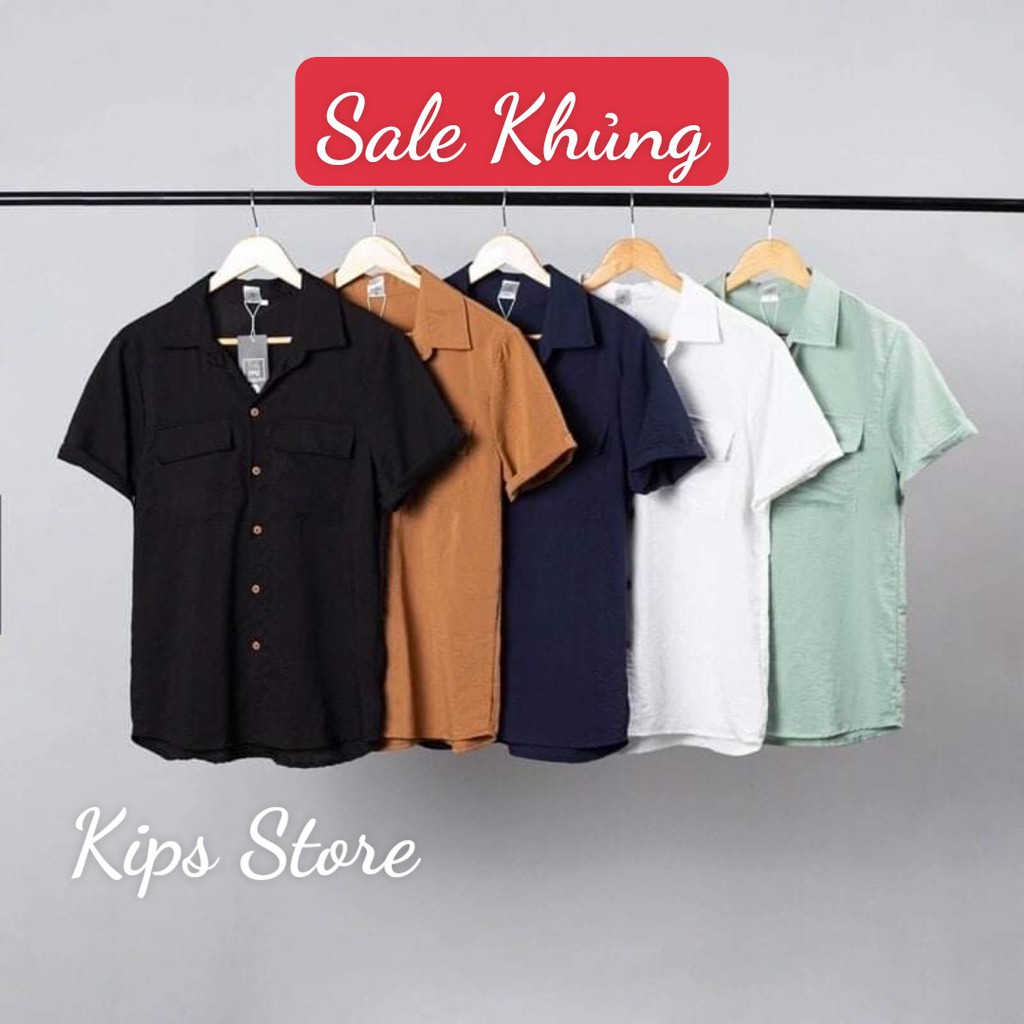 { Hàng Hot - Ảnh Thật } Áo Sơ Mi Nam Đũi Cộc Tay Kips Nhăn Trang Trí Túi Ngực  Mã SM01-T96