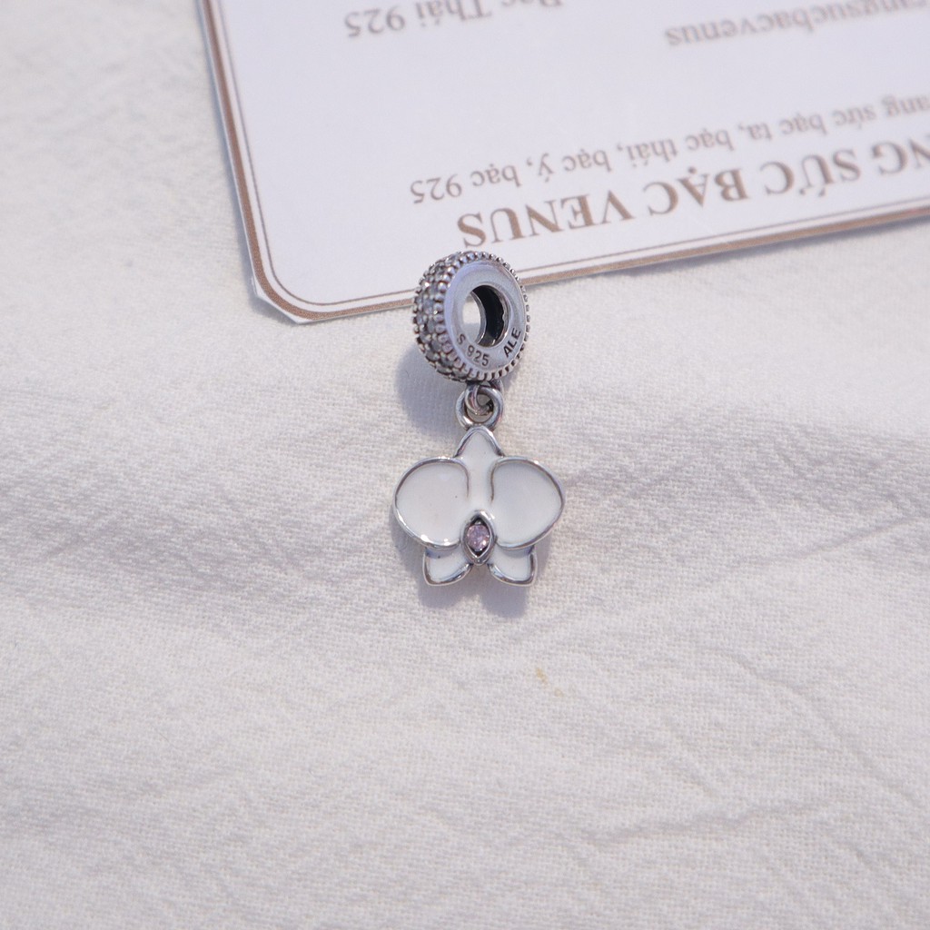 Charm bạc 925 hình hoa lan trắng nhụy hồng- Trang sức bạc Venus