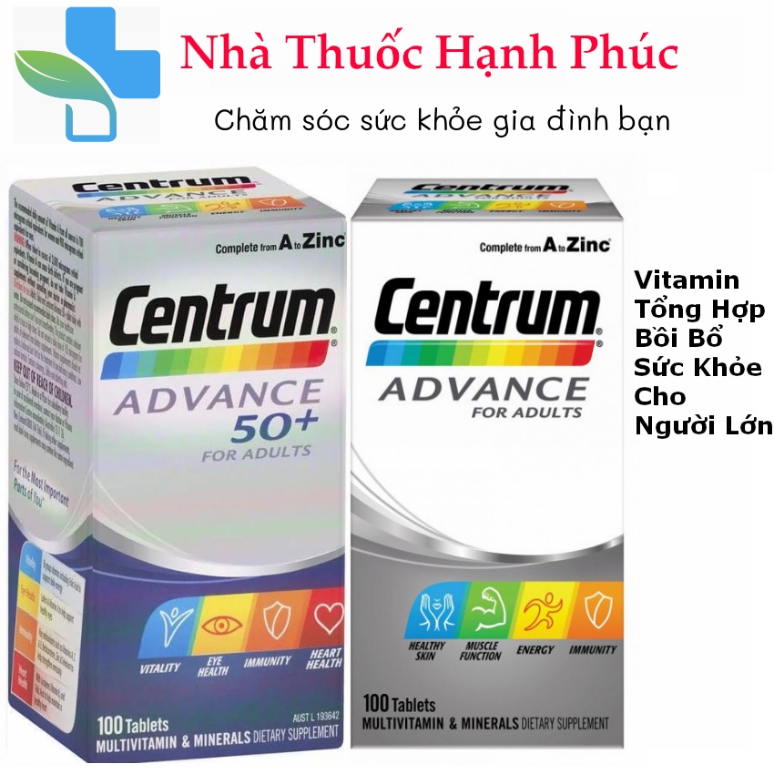 Vitamin tổng hợp Centrum Advance Úc hộp 100 viên cho người lớn,trung niên,người già tuổi 50+ - Tăng cường sức khỏe
