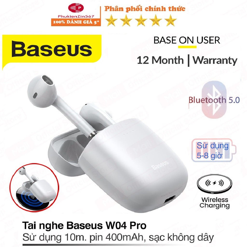 Tai nghe không dây baseus W04 Pro bản sạc không dây chính hãng- Tai nghe Bluetooth baseus encok tws w04 pro sạc nhanh