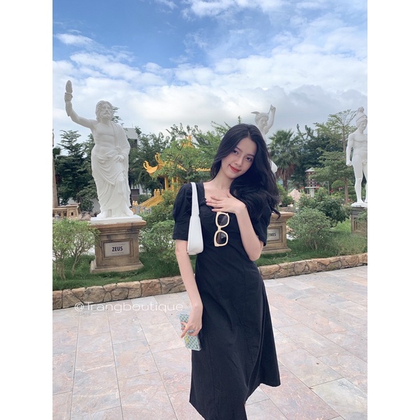 ĐẦM ĐEN CỔ CHÉO TAY PHỒNG