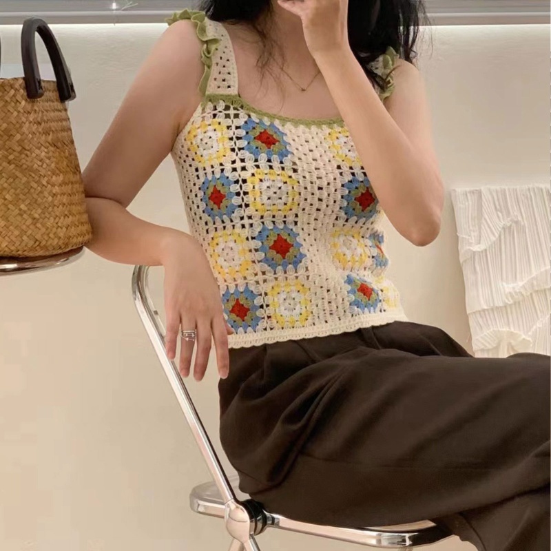 Ivy Áo hai dây Móc Không Tay Ngọt Ngào Mặc Hàng Ngày Đi Biển Mua Sắm Ngày