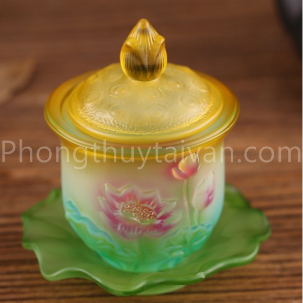 Chum Ly Nước "chạm NỔI" Lưu Ly HOA SEN cao cấp 8cm-10cm