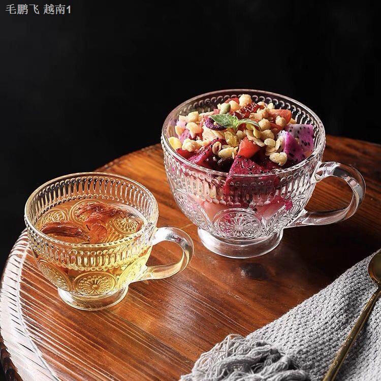 Ly Cốc Thủy Tinh HỌA TIẾT HƯỚNG DƯƠNG Phong Cách Bắc Âu retro Sang Trọng