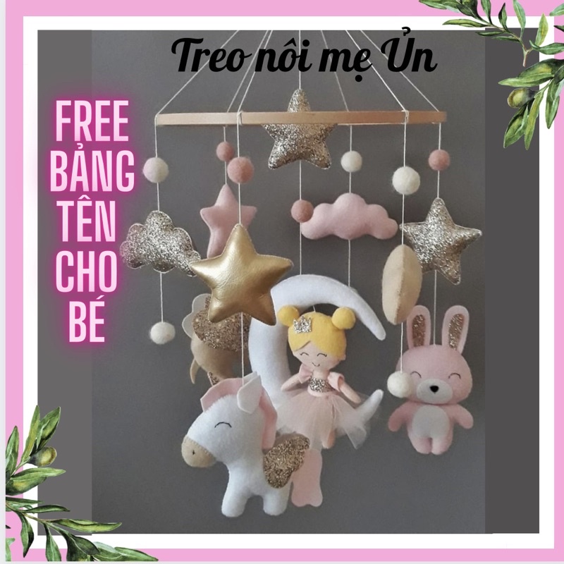 Đồ chơi treo nôi cho bé kích thích thị giác cho bé, tự xoay và phát nhạc mẫu Em bé và thỏ