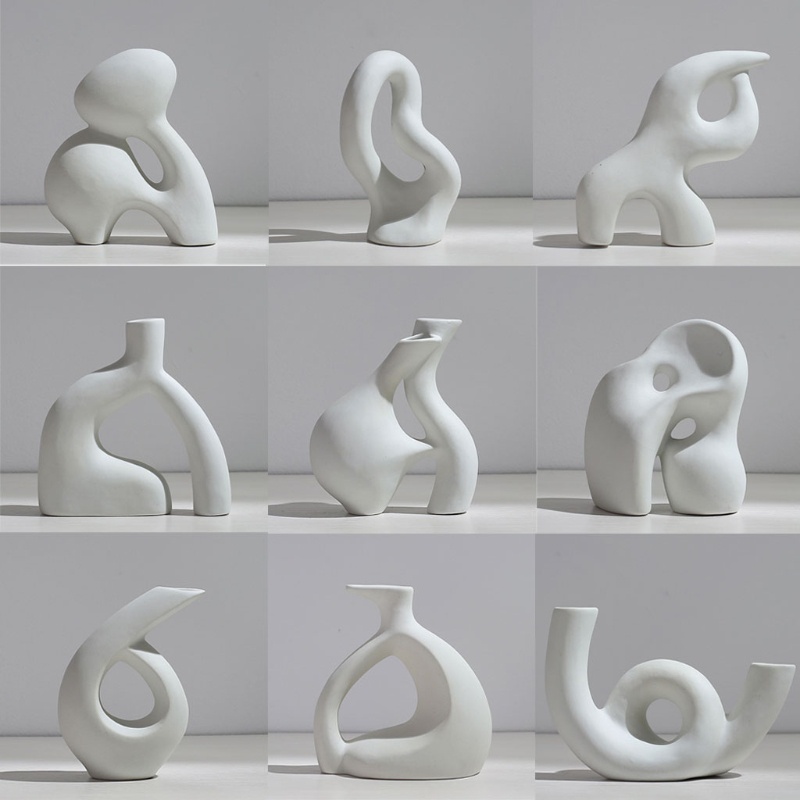 Chậu Hoa Bằng Gốm Sứ Màu Trắng Thiết Kế Hình Học Hiện Đại Phong Cách Bắc Âu