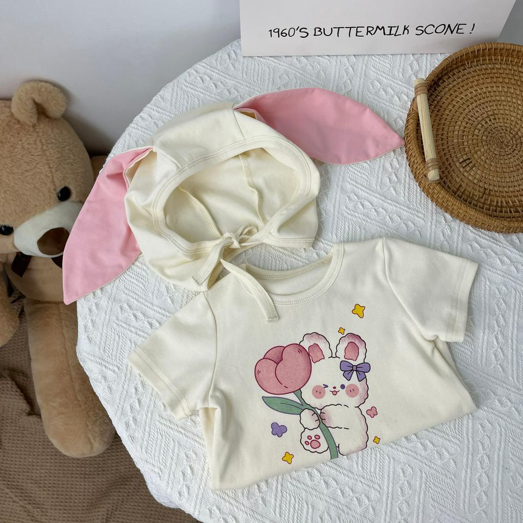 Bộ Áo Liền Quần Tay Ngắn In Hình Gấu Hoạt Hình Dễ Thương Thoải Mái Thời Trang Mùa Hè Cho Bé Trai Và Gái