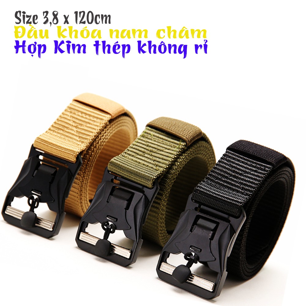 Thắt lưng nam vải dù , đầu khóa kim loại màu đen hút NAM CHÂM điểm nhấn độc đáo ,nhiều màu dài 120cm.