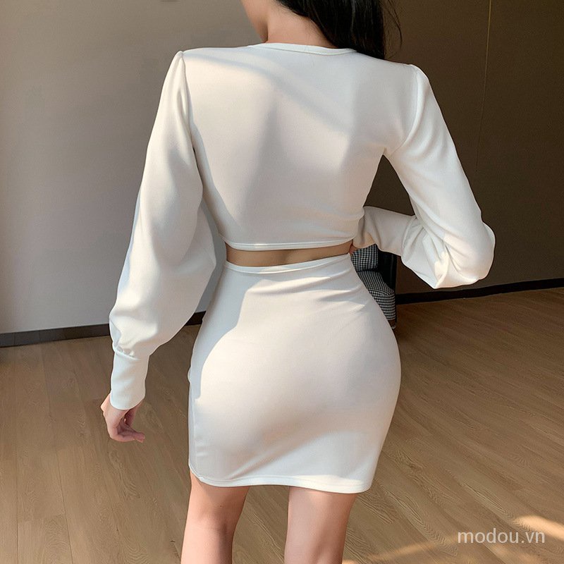 Đầm T5B4 Dáng Ôm Tay Dài Thiết Kế Cổ Chữ V Phong Cách Quyến Rũ