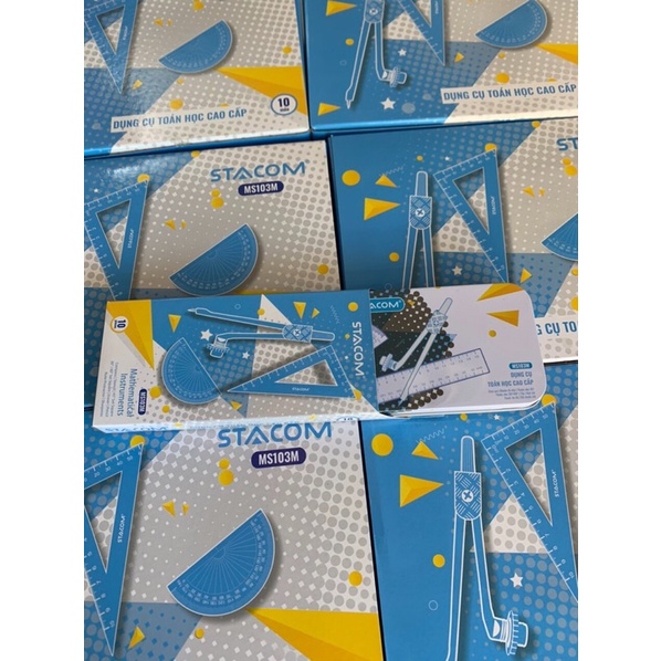 Bộ thước kẻ eke compa học sinh 8 món hộp sắt Stacom