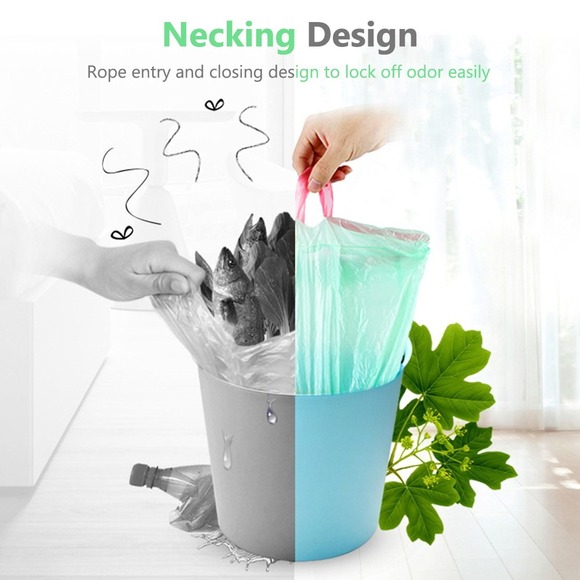 Cuộn 12/15 túi rác tự hủy sinh học có quai xách tiện dụng chắc chắn thiết kế dây rút thông minh