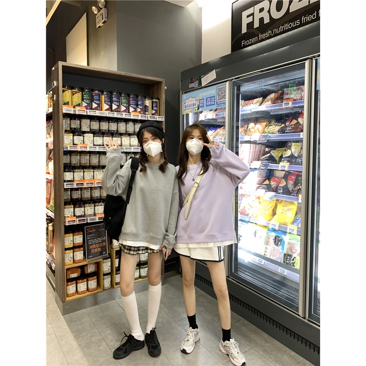 Áo Nỉ Nữ Dài Tay Cổ Tròn Màu Trơn Thời Trang Mới