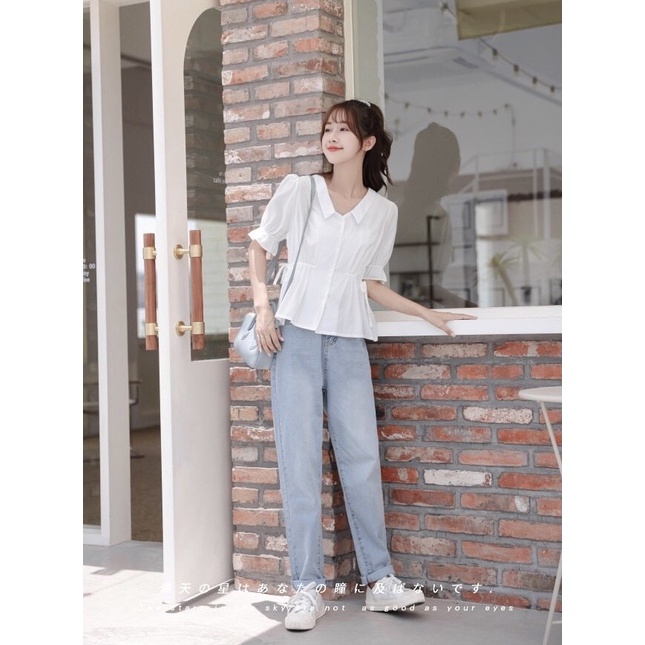 Quần jeans ống suông rộng nữ cạp cao, Quần bò nu ống rộng lưng cao, vải jean dày đẹp ,dáng suông - QT11 | BigBuy360 - bigbuy360.vn