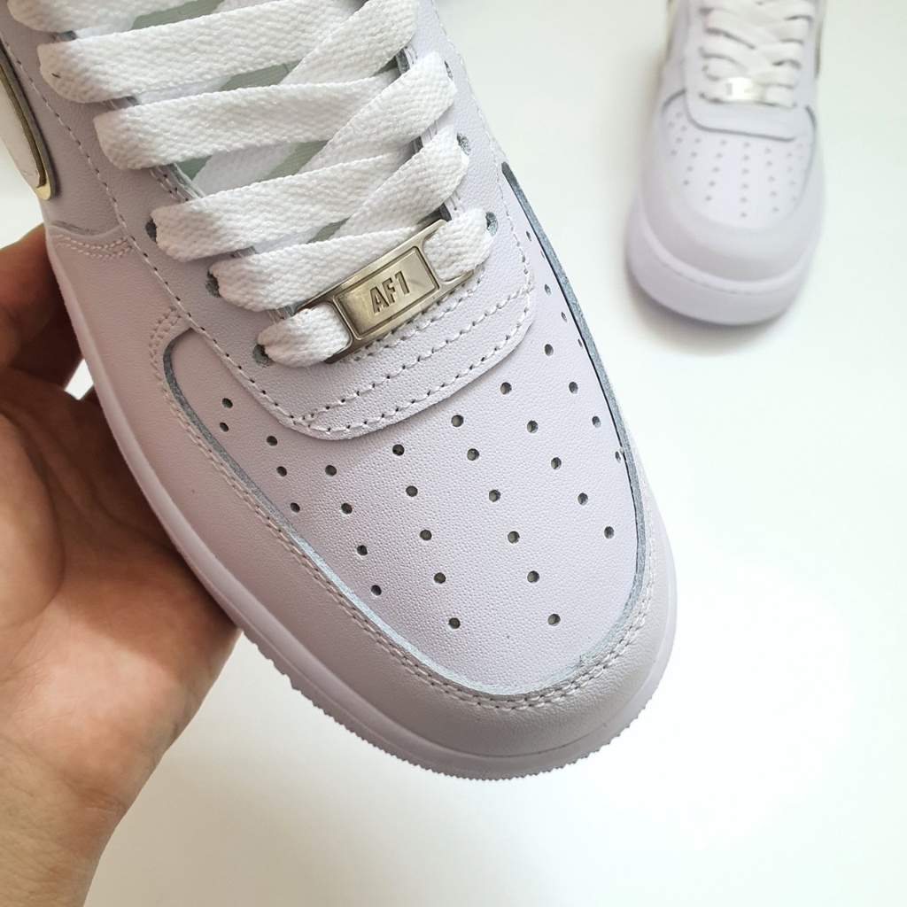 Giày Af1 Low Icon Clash White Metallic Gold (W) Viền Vàng Cao Cấp Fullbox, Giày thể thao af1 trắng viền vàng lót 2 lớp