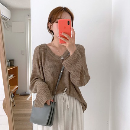 Áo Thun Dài Tay Cổ Tim Phong Cách Hàn Quốc Quyến Rũ Dành Cho Nữ