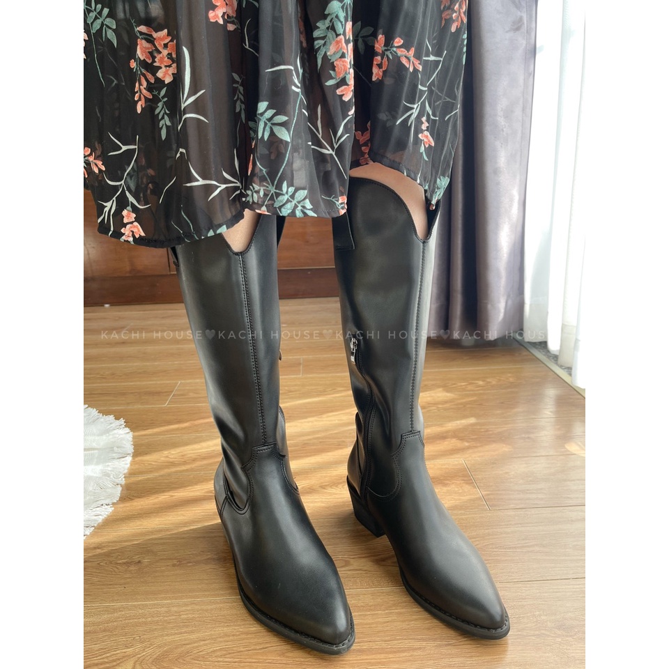 giày Boot bệt nữ cowboy khóa cạnh mũi nhọn mã  M65