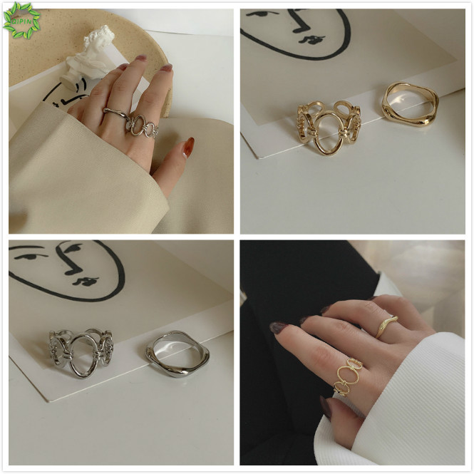 Set 2 Nhẫn Đeo Tay Kim Loại Kiểu Dáng Đơn Giản Thời Trang Dành Cho Nữ