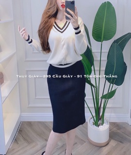 Bán sỉ set váy len + áo cổ tim