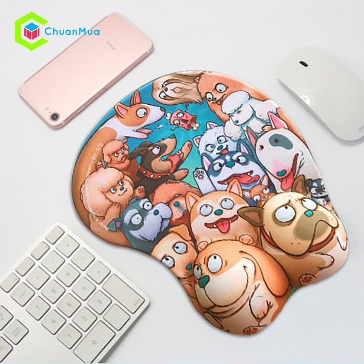 Bàn Di Chuột Đệm Tay Silicon 3D Mông Chó ( Kê Chuột Poodle, Corgi, Bull, Pug, Husky, Mouse Pad Anime ..) Lót Chuột Cute