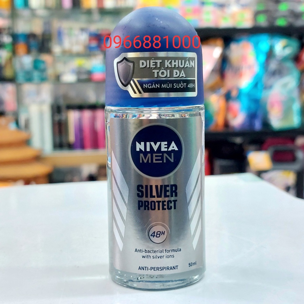 Nivea Lăn Ngăn Mùi Nam 50ml silver Phân Tử Bạc Diệt Khuẩn Tối Đa