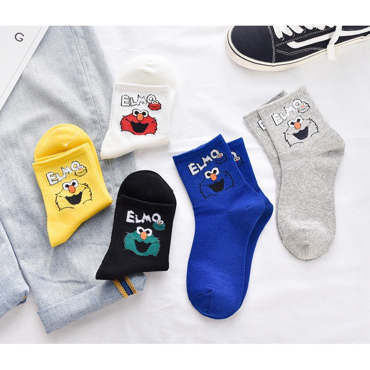 [Mã FASTGRET4 giảm 10% đơn 99K] Set 5 đôi vớ tất unisex nam nữ cổ cao họa tiết hoạt hình Elmo cực đẹp TN83