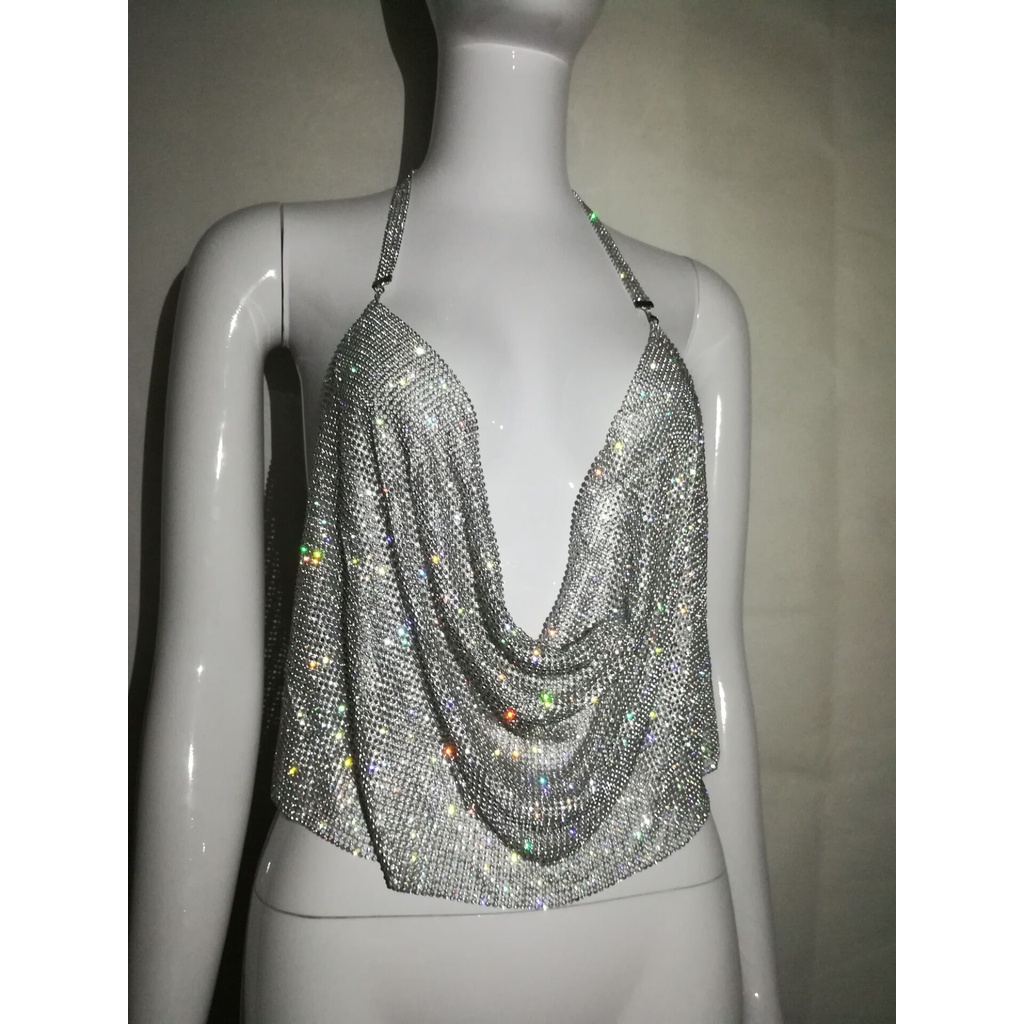 Áo DUNEA thắt dây cổ chữ V khoét sâu đính đá lấp lánh quyến rũ cho nữ