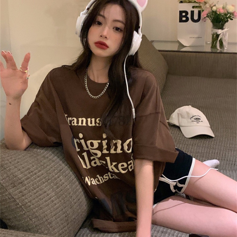 Áo Thun Tay Ngắn Dáng Rộng Hoạ Tiết In Hợp Thời Trang Cho Nữ