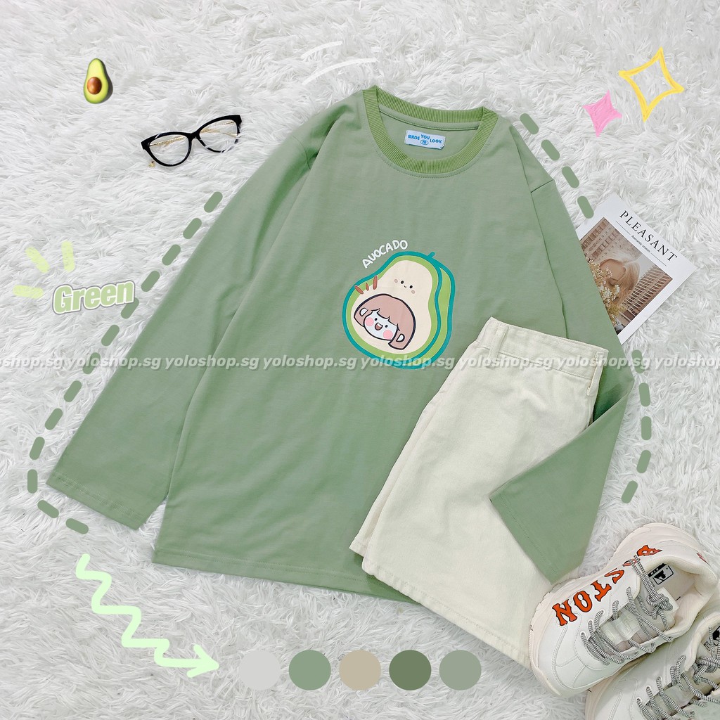 Áo thun tay dài  TRÁI BƠ AVOCADO  phông Unisex nam nữ tee oversize form rộng pull Ulzzang Streetwear thu đông vải mềm