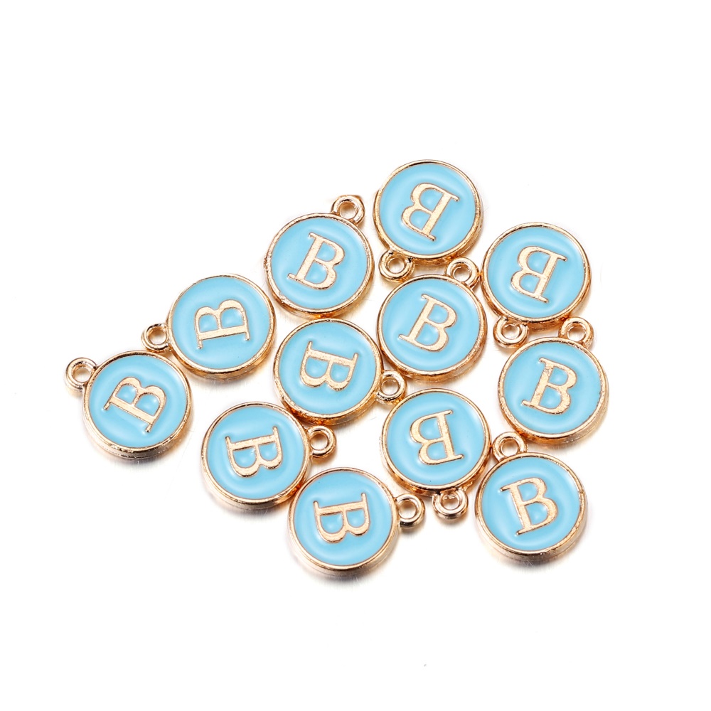 Set 5 Mặt Dây Chuyền 12mm Hình Chữ Cái Màu Xanh