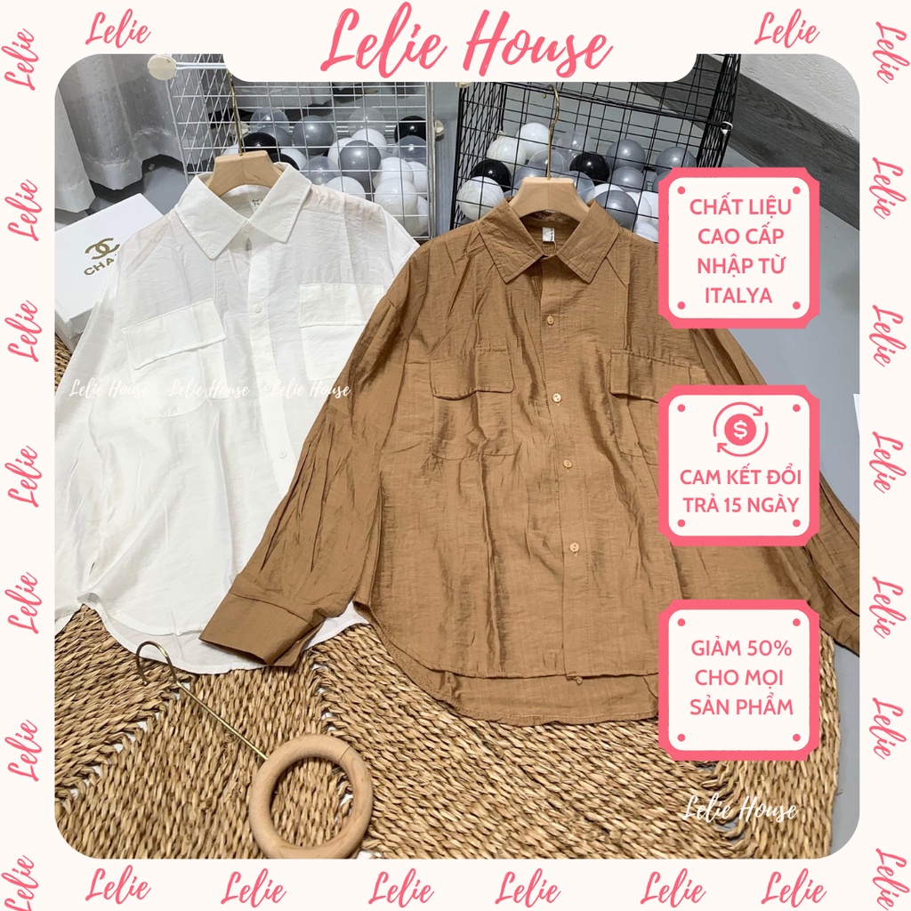 Áo Sơmi Đũi Nắp Túi Ngực Form Rộng Cá Tính Lelie House - CD022