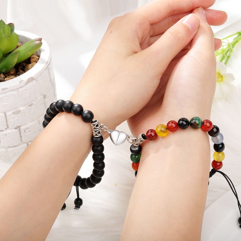 Set 2 Vòng Tay Chuỗi Hạt Đá Mã Não Nam Châm Nhiều Màu Sắc Thời Trang Cho Cặp Đôi