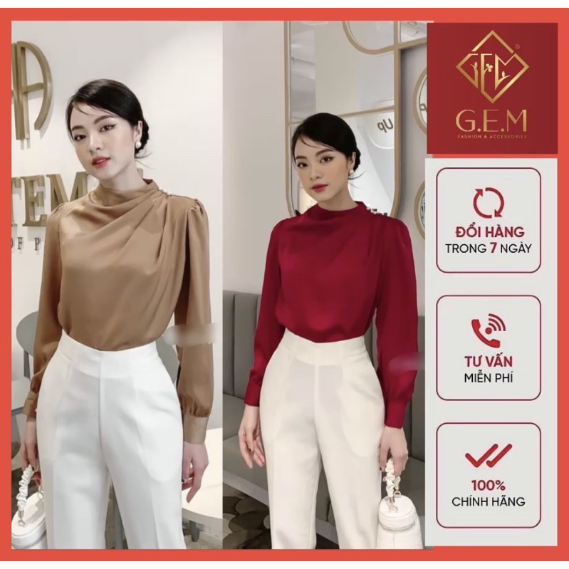 [BÁN BUÔN&LẺ] Áo kiểu nữ GEMNT3 vạt chéo vai đính cườm đi học hoặc công sở đều thời trang - dễ phối chân váy hay quần