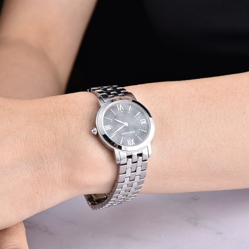 Đồng hồ Romanson Watch RM3240LWBK mữ mặt nhỏ kính Sapphire chống xước máy Thụy Sĩ chống nước dây thép cao cấp chính hãng